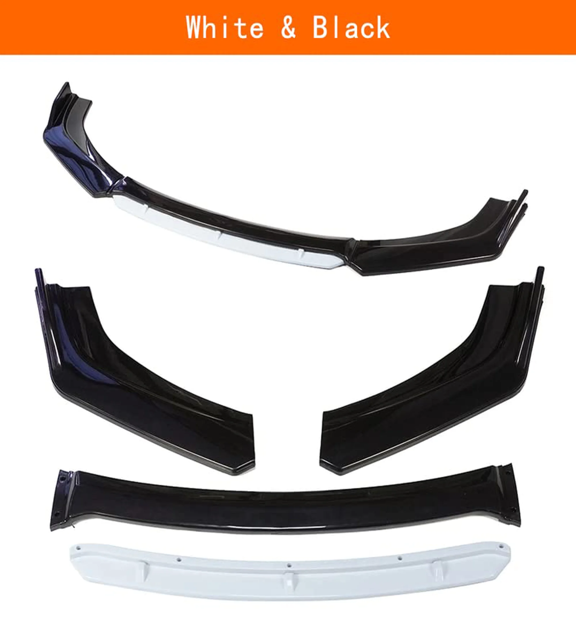 "Universal Car Front Bumper Lip Splitter Body Kit – White & Black, 4 Pcs Adjustable Spoiler Protector for Sedan, Hatchback & Sports Cars"